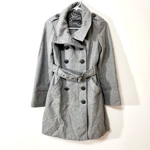 Guess Gray Double-Breasted Belt Wool Blend Coat - Size: S